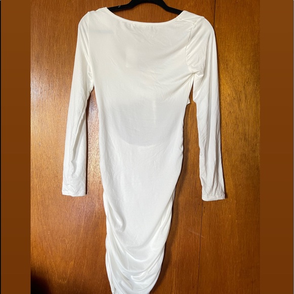 Brand New with Tags- White Midi Long Sleeve Body Con Ruched Key Hole Drawstring - Picture 2 of 3